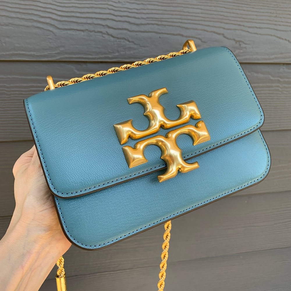 Tory Burch Eleanor Brisk Blue Textured Eleanor Small Convertible Shoulder Bag - Picture 14 of 16